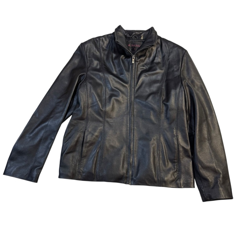M. Julian Women’s Black Leather Stand Up Collar Jacket Size Large